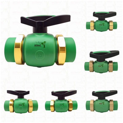 PPR válvula de união de esferas de perfuração completa Ppr válvula de união de esferas dupla 20-63MM instalação exposta