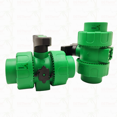 Lock Ball PPR Double Union Ball Valve With Plastic Ball S2.5 20-63MM Customized LOGO