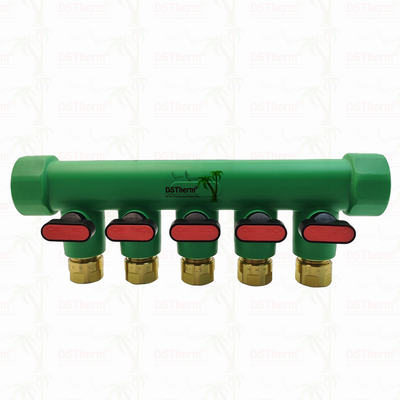 Manifolds PPR com válvula de bola Água quente Vermelho 5 maneiras Manifolds Logotipo personalizado e cor 25mm