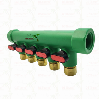 Manifolds PPR com válvula de bola Água quente Vermelho 5 maneiras Manifolds Logotipo personalizado e cor 25mm