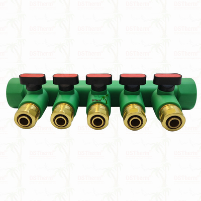 Manifolds PPR com válvula de bola Água quente Vermelho 5 maneiras Manifolds Logotipo personalizado e cor 25mm