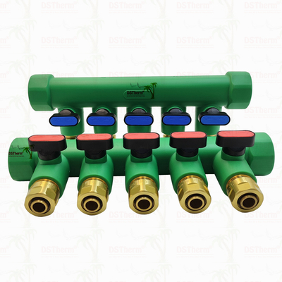 Manifolds PPR com válvula de bola Água quente Vermelho 5 maneiras Manifolds Logotipo personalizado e cor 25mm