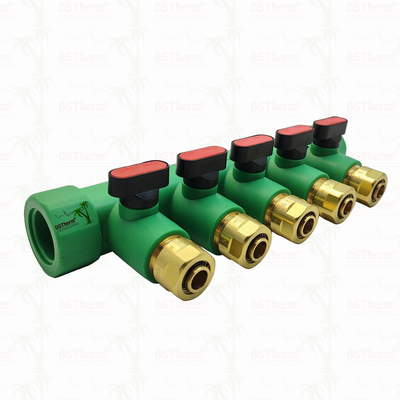 Manifolds PPR com válvula de bola Água quente Vermelho 5 maneiras Manifolds Logotipo personalizado e cor 25mm