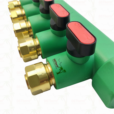 Manifolds PPR com válvula de bola Água quente Vermelho 5 maneiras Manifolds Logotipo personalizado e cor 25mm