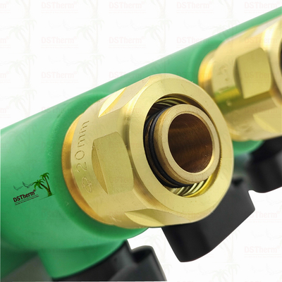 Manifolds PPR com válvula de bola Água quente Vermelho 5 maneiras Manifolds Logotipo personalizado e cor 25mm
