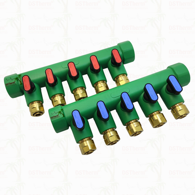 Manifolds PPR com válvula de bola Água quente Vermelho 5 maneiras Manifolds Logotipo personalizado e cor 25mm
