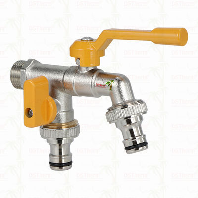 Brass Economic Double Outlet Bibcocks Brass Faucet Nickel Plated Brass Tap 1/2"*3/4"*3/4"