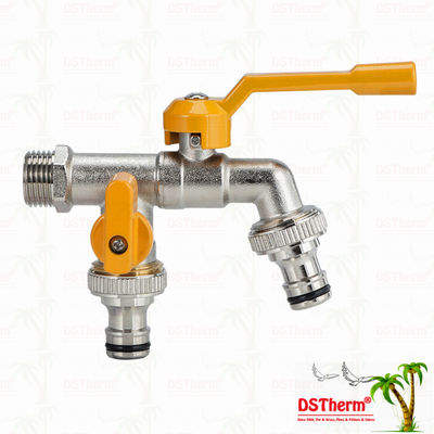 Brass Economic Double Outlet Bibcocks Brass Faucet Nickel Plated Brass Tap 1/2"*3/4"*3/4"
