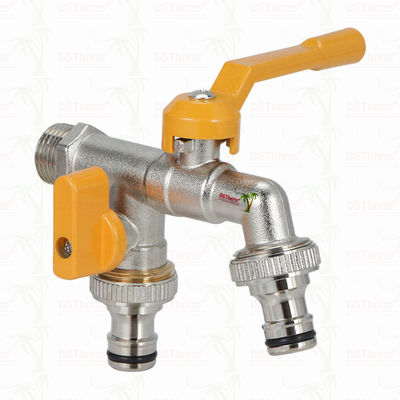Brass Economic Double Outlet Bibcocks Brass Faucet Nickel Plated Brass Tap 1/2"*3/4"*3/4"