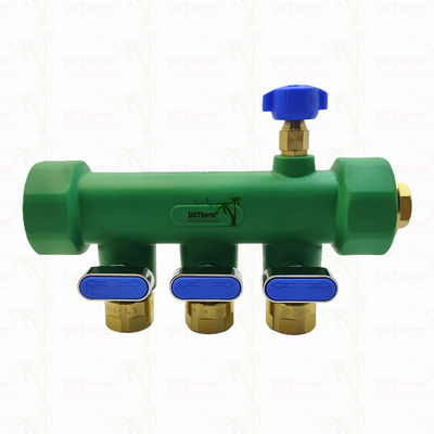 Manifolds PPR com válvula de bola Água quente e fria Azul 3 maneiras Manifolds Logotipo personalizado e cor 25mm