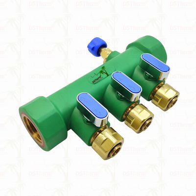 Manifolds PPR com válvula de bola Água quente e fria Azul 3 maneiras Manifolds Logotipo personalizado e cor 25mm