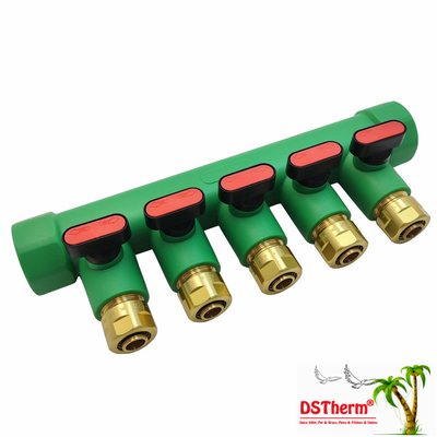 Manifolds PPR com válvula de bola Água quente Vermelho 5 maneiras Manifolds Logotipo personalizado e cor 25mm
