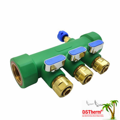 Manifolds PPR com válvula de bola Água quente e fria Azul 3 maneiras Manifolds Logotipo personalizado e cor 25mm